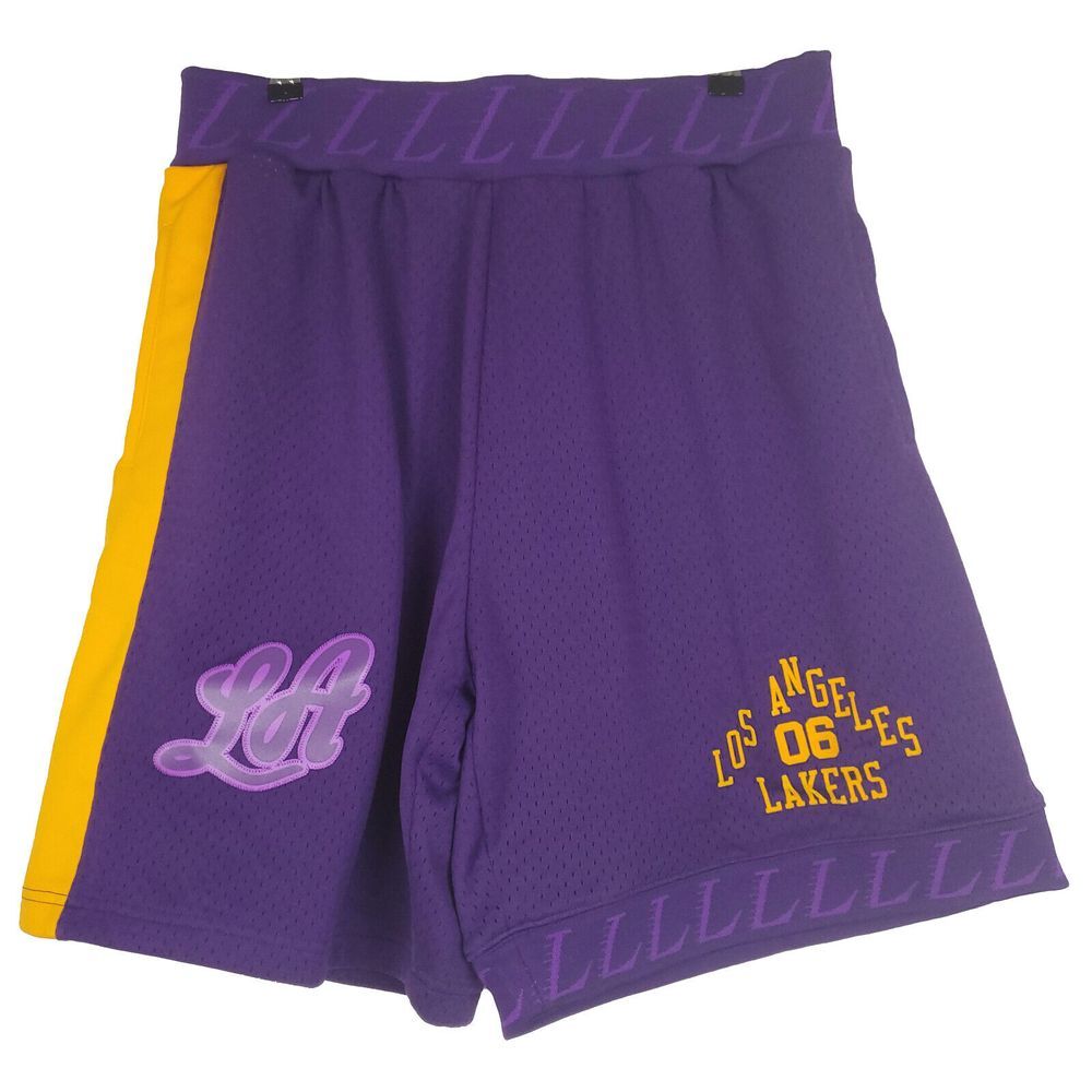 LA Lakers Bodega‎ Mitchell & Ness NBA Large Jersey Shorts Purple Yellow New